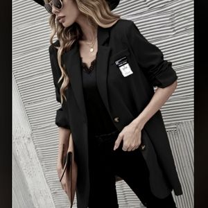 SHEIN WOMEN'S PATCHED DETAIL LAPEL NECK SINGLE BREASTED BLAZER